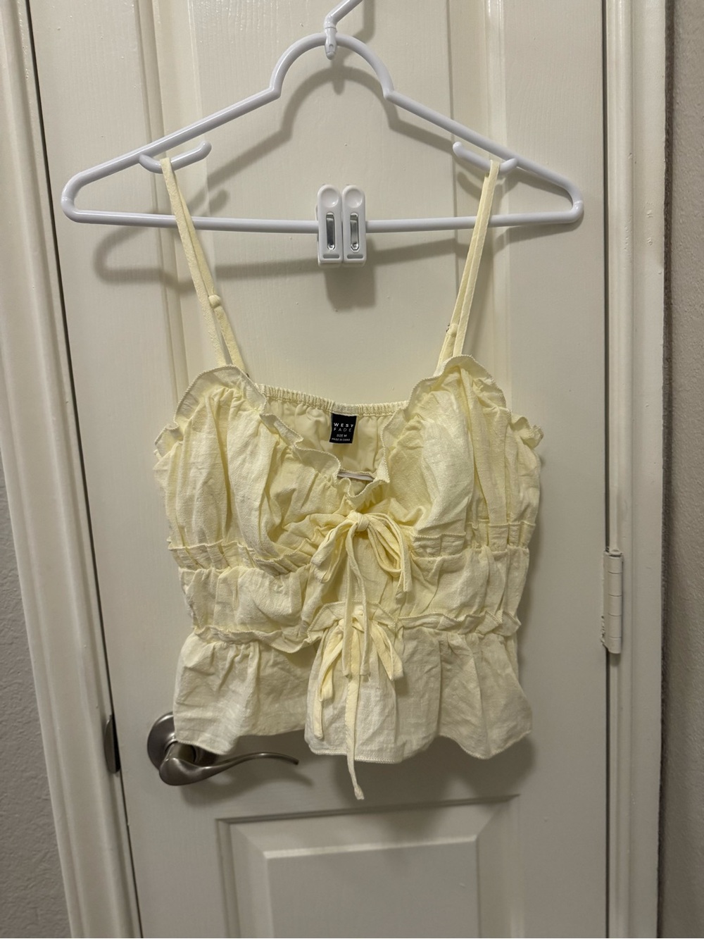 West Fade Pale Yellow Ruffle Tie-Front Cami